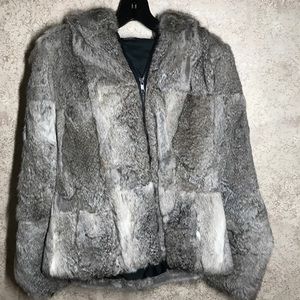 Vintage , 70's rabbit fur hooded jacket.